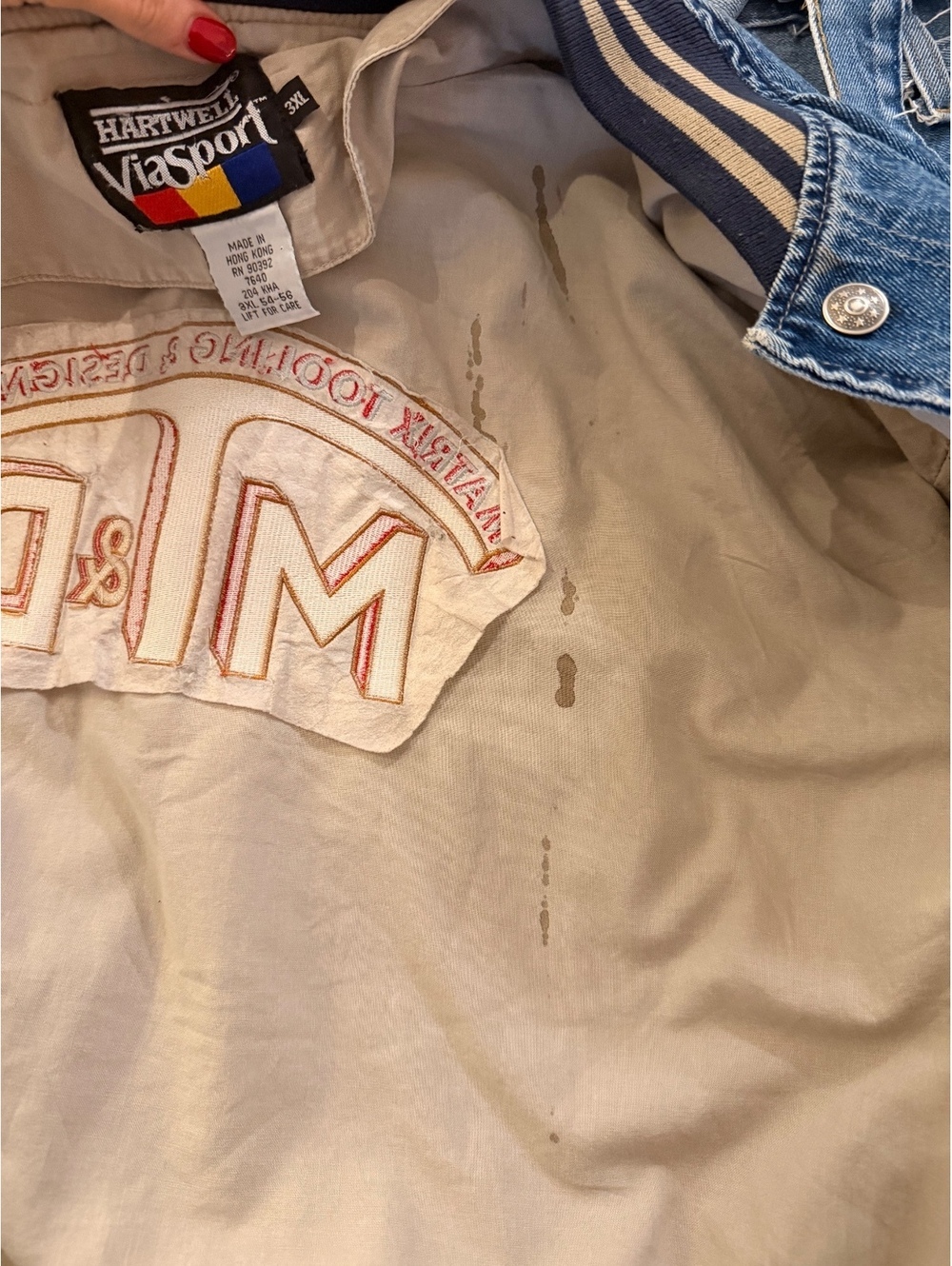 Vintage 80s/90s Hartwell Viasport Denim and Cotton Varsity Jacket 3XL - Picture 8 of 8